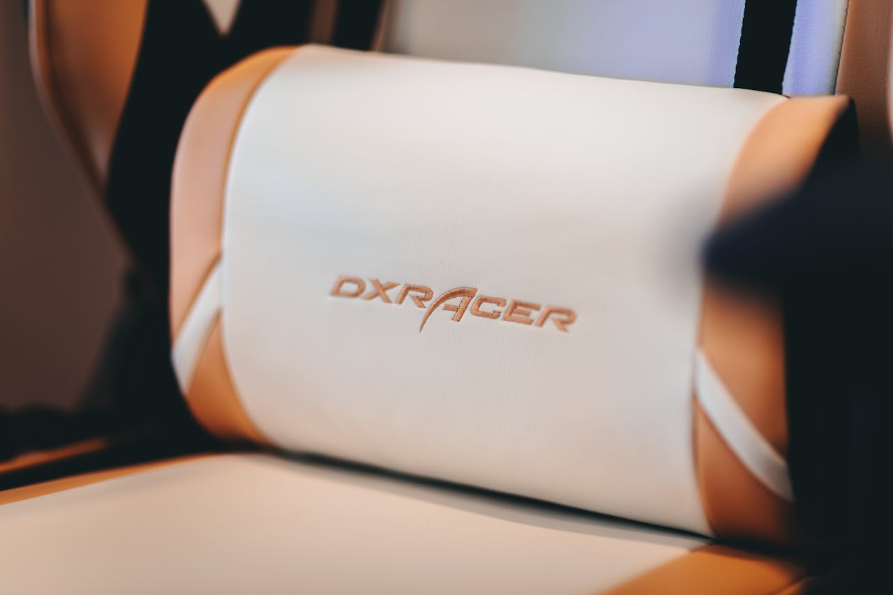 Close-up of a DXRacer gaming chair focusing on comfort and ergonomic design.